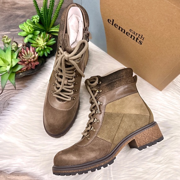 NIB Earth Elements Tessa Lace Up Combat Hiker Boots Leather Mushroom - Picture 3 of 13